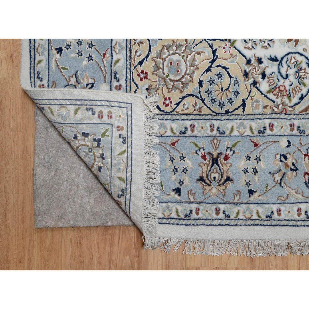 6'0" x 9'0" New Hand Knotted Ivory Wool & Silk Rectangle Oriental Rug - MOA10291586