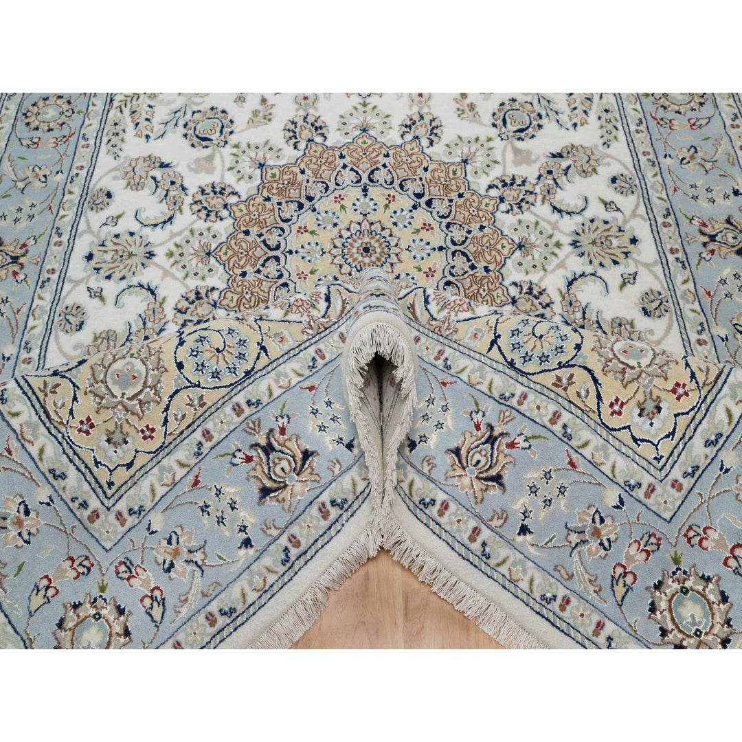 6'0" x 9'0" New Hand Knotted Ivory Wool & Silk Rectangle Oriental Rug - MOA10291586