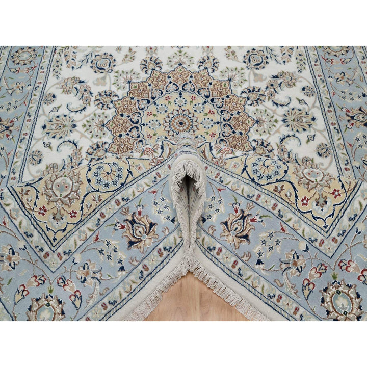 6'0" x 9'0" New Hand Knotted Ivory Wool & Silk Rectangle Oriental Rug - MOA10291586