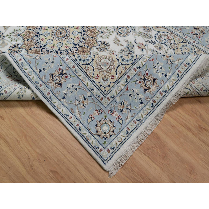 6'0" x 9'0" New Hand Knotted Ivory Wool & Silk Rectangle Oriental Rug - MOA10291586