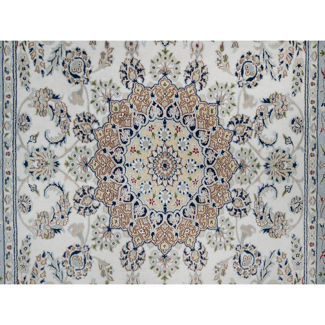 6'0" x 9'0" New Hand Knotted Ivory Wool & Silk Rectangle Oriental Rug - MOA10291586