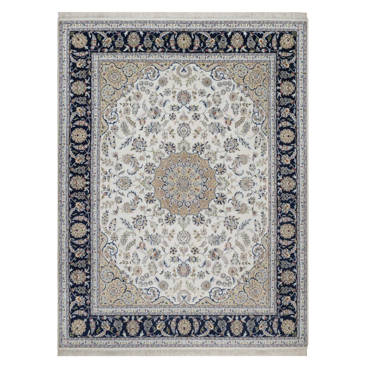 7'9" x 10'3" New Hand Knotted Ivory Wool & Silk Rectangle Oriental Rug - MOA10291589