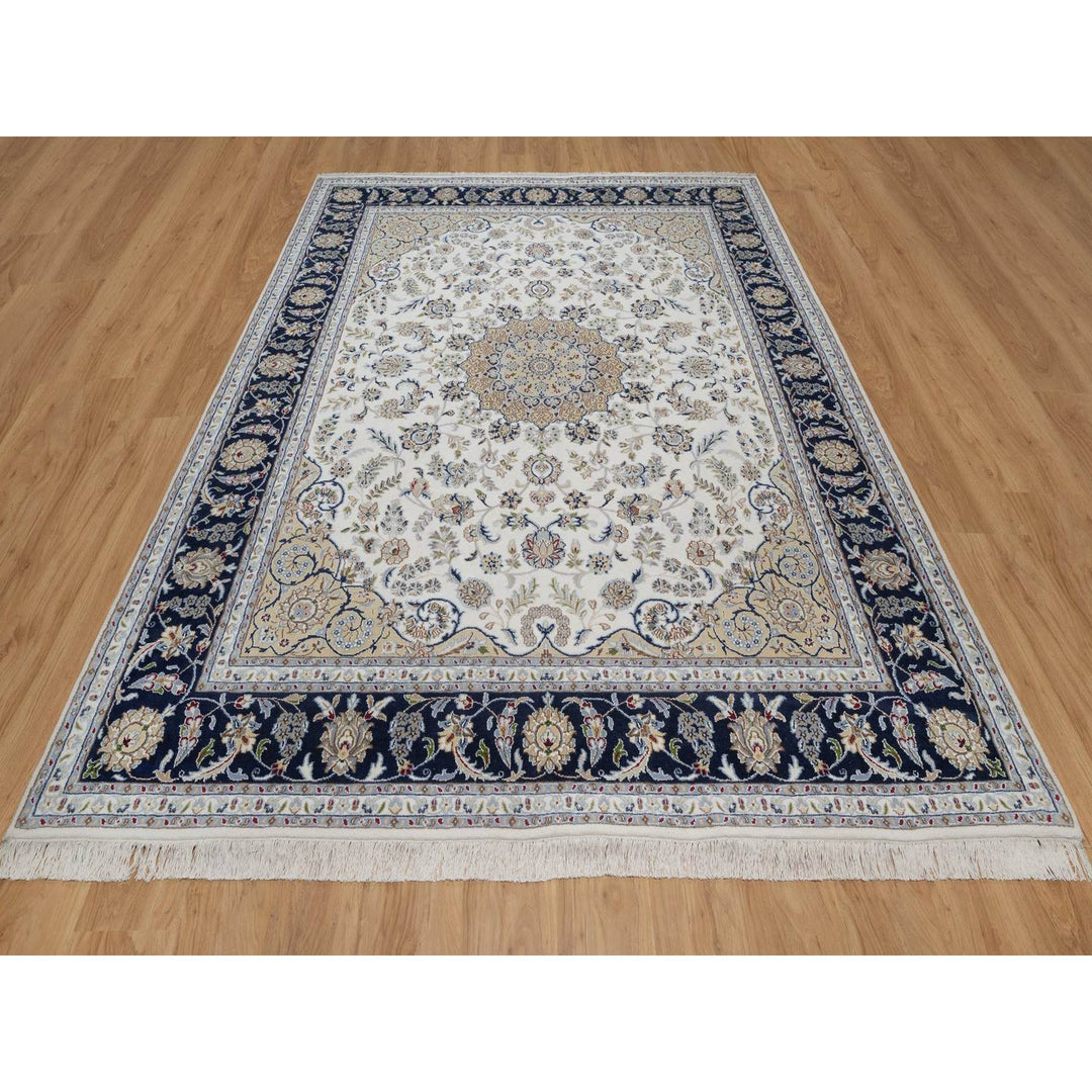7'9" x 10'3" New Hand Knotted Ivory Wool & Silk Rectangle Oriental Rug - MOA10291589