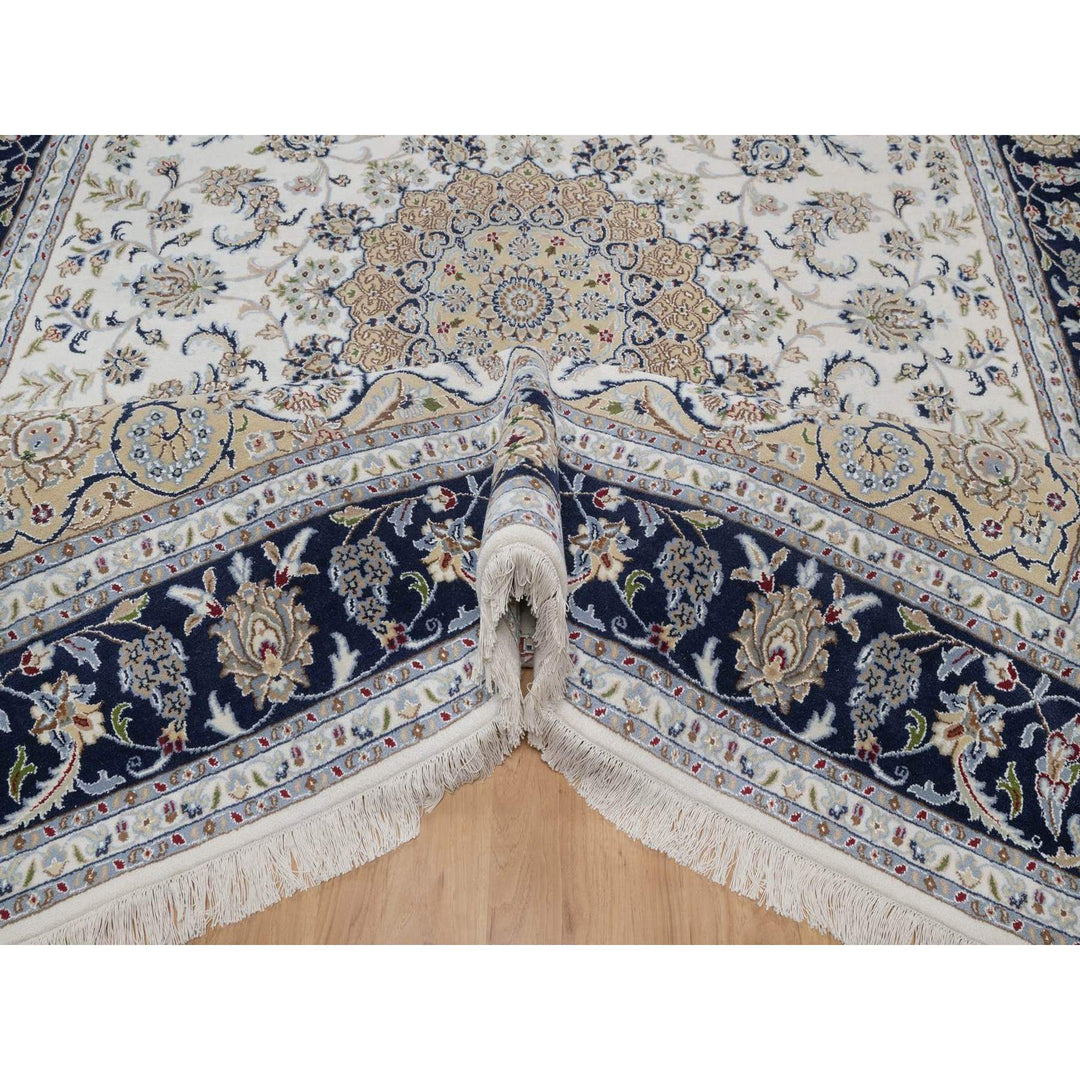7'9" x 10'3" New Hand Knotted Ivory Wool & Silk Rectangle Oriental Rug - MOA10291589