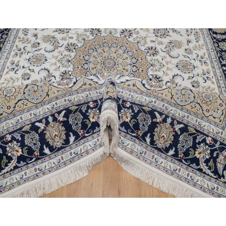 7'9" x 10'3" New Hand Knotted Ivory Wool & Silk Rectangle Oriental Rug - MOA10291589