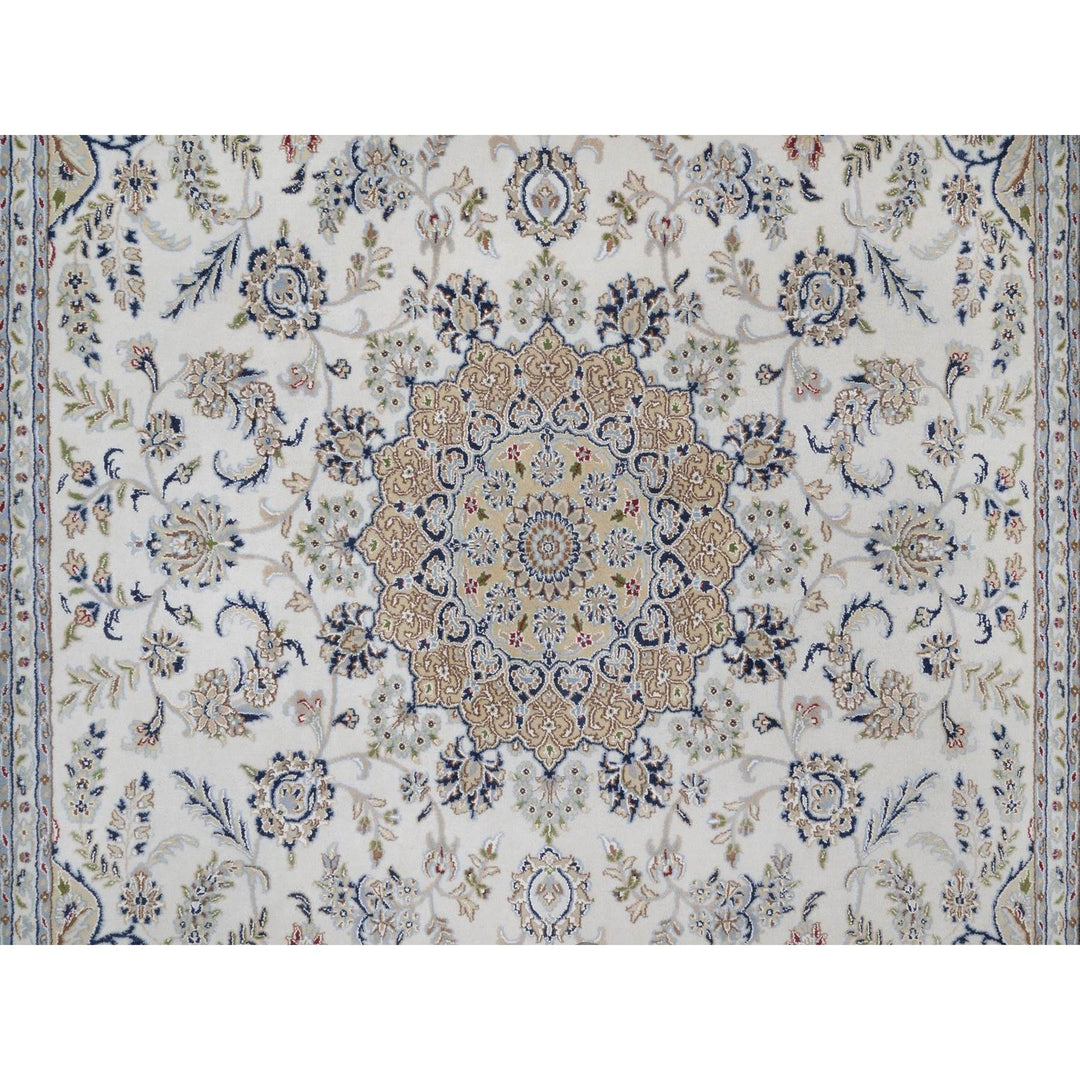 7'9" x 10'3" New Hand Knotted Ivory Wool & Silk Rectangle Oriental Rug - MOA10291589