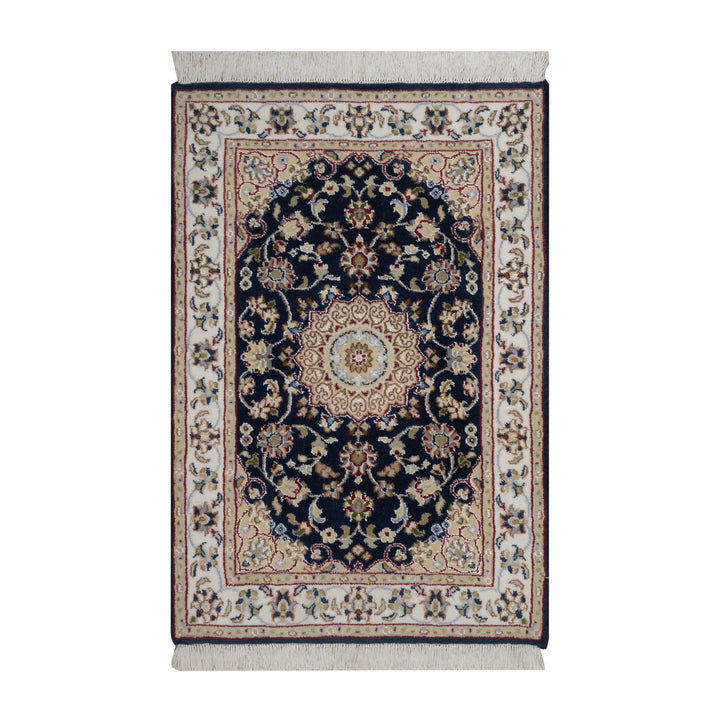 2'1" x 3'2" New Hand Knotted Blue Wool & Silk Rectangle Oriental Rug - MOA10291590