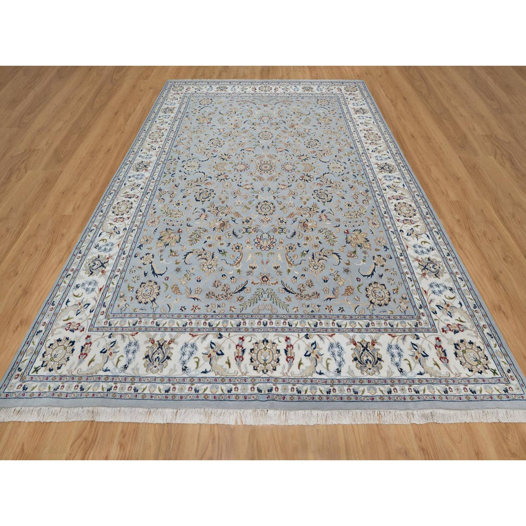 8'10" x 12'0" New Hand Knotted Blue Wool & Silk Rectangle Oriental Rug - MOA10291595