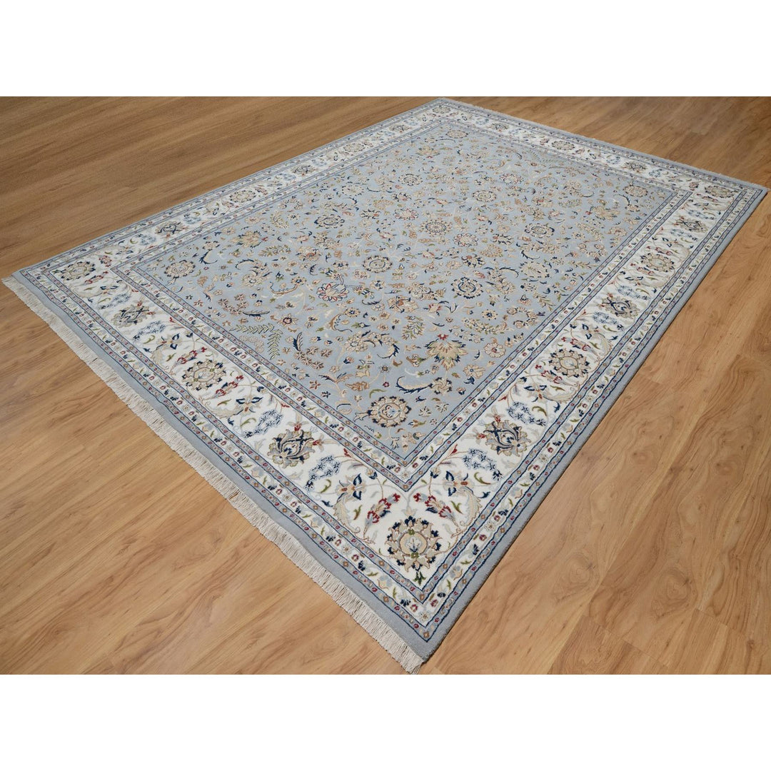 8'10" x 12'0" New Hand Knotted Blue Wool & Silk Rectangle Oriental Rug - MOA10291595