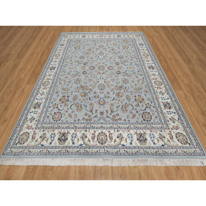 8'2" x 10'5" New Hand Knotted Grey Wool & Silk Rectangle Oriental Rug - MOA10291596