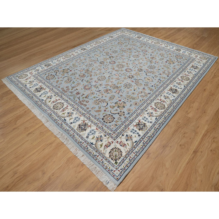 8'2" x 10'5" New Hand Knotted Grey Wool & Silk Rectangle Oriental Rug - MOA10291596