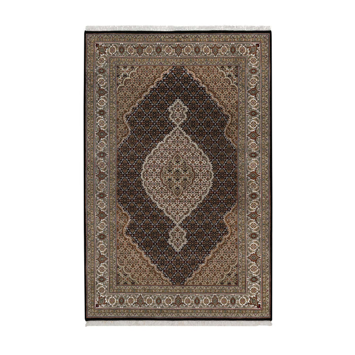 5'11" x 9'1" New Hand Knotted Black Wool Rectangle Oriental Rug - MOA10291597