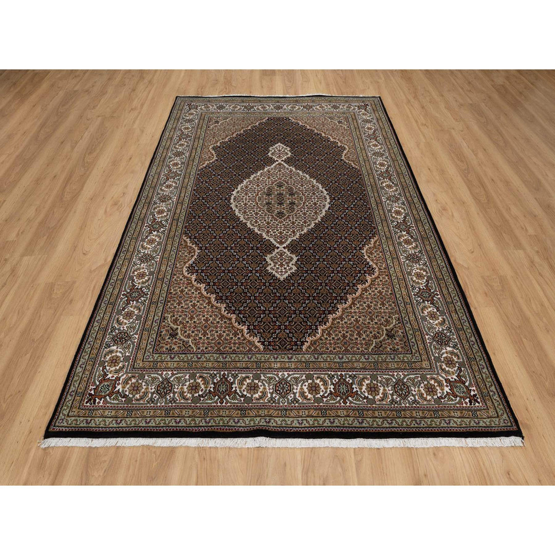 5'11" x 9'1" New Hand Knotted Black Wool Rectangle Oriental Rug - MOA10291597
