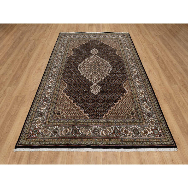 5'11" x 9'1" New Hand Knotted Black Wool Rectangle Oriental Rug - MOA10291597