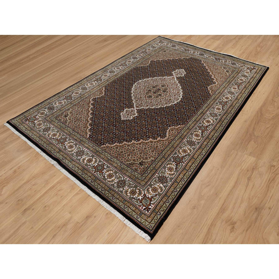 5'11" x 9'1" New Hand Knotted Black Wool Rectangle Oriental Rug - MOA10291597