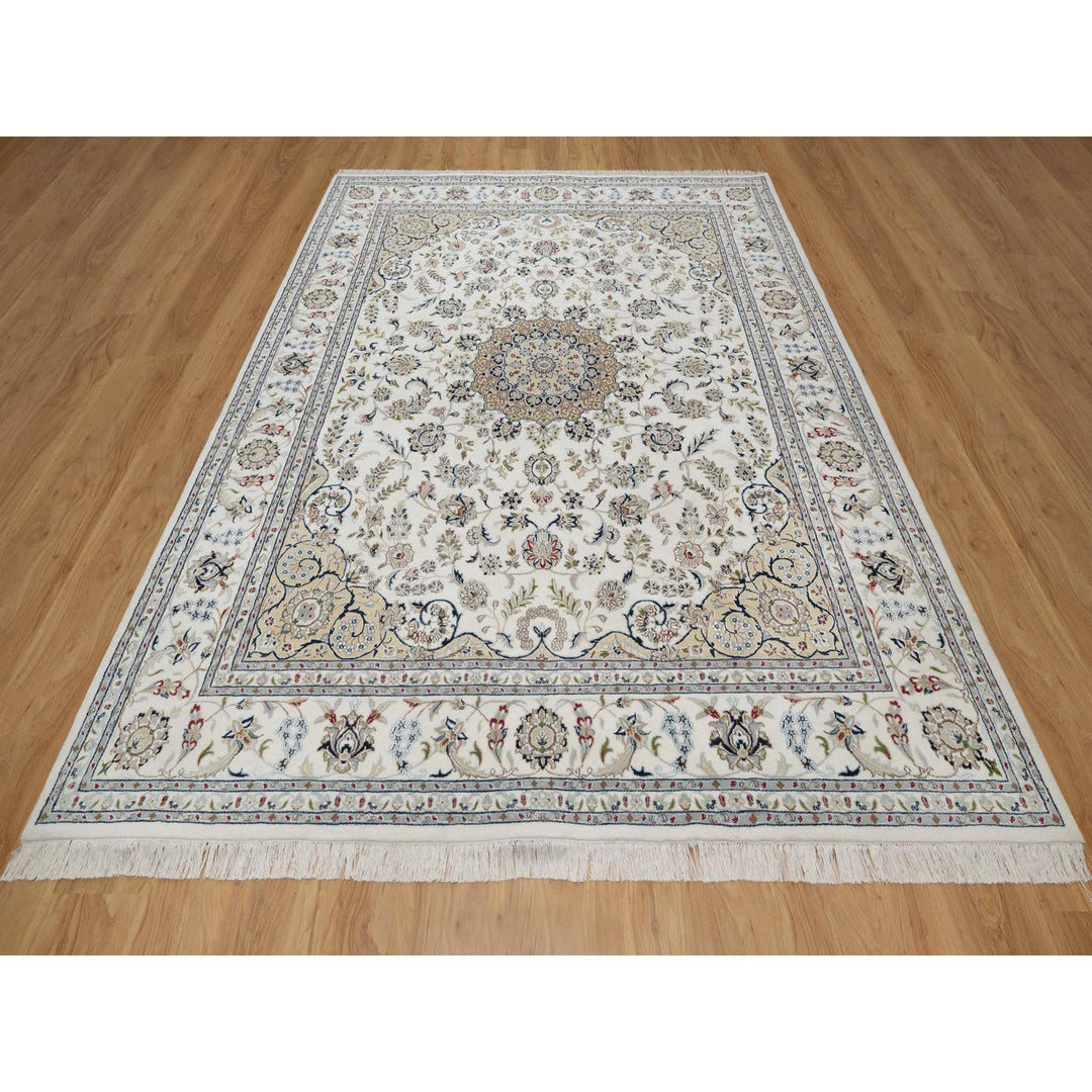 7'11" x 10'3" New Hand Knotted Ivory Wool & Silk Rectangle Oriental Rug - MOA10291598