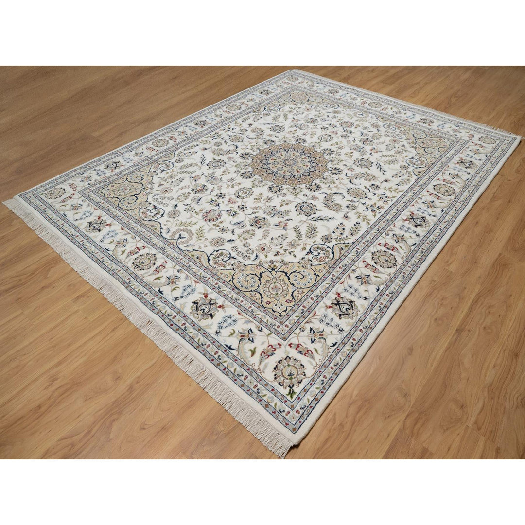 7'11" x 10'3" New Hand Knotted Ivory Wool & Silk Rectangle Oriental Rug - MOA10291598