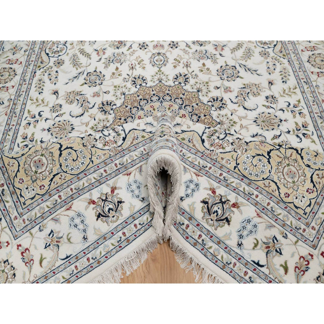 7'11" x 10'3" New Hand Knotted Ivory Wool & Silk Rectangle Oriental Rug - MOA10291598