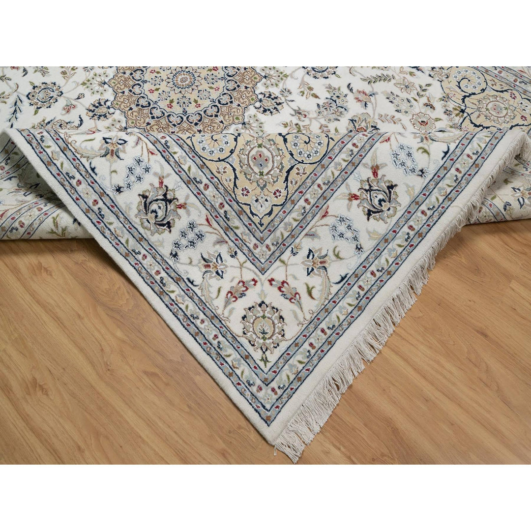 7'11" x 10'3" New Hand Knotted Ivory Wool & Silk Rectangle Oriental Rug - MOA10291598
