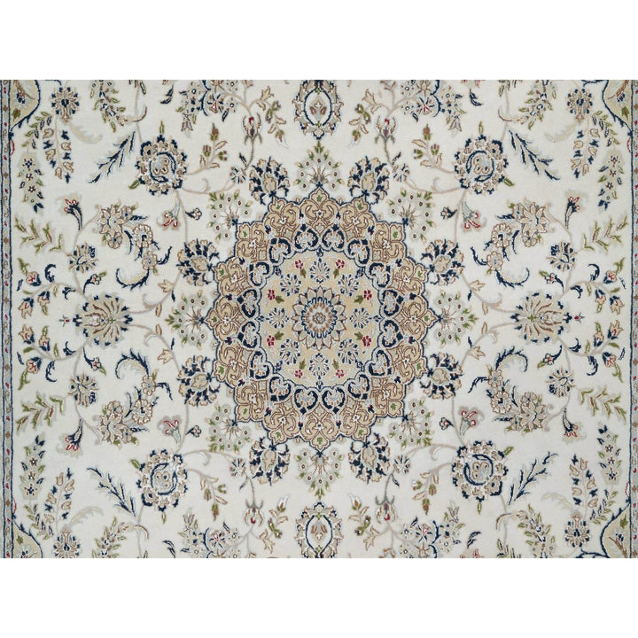 7'11" x 10'3" New Hand Knotted Ivory Wool & Silk Rectangle Oriental Rug - MOA10291598