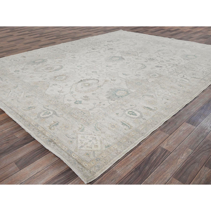 9'1" x 11'8" New Hand Knotted Ivory Wool Rectangle Oriental Rug - MOA102915