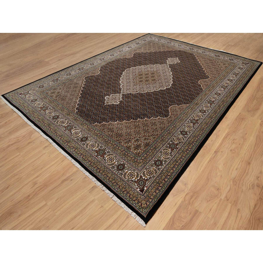 8'10" x 12'5" New Hand Knotted Black Wool Rectangle Oriental Rug - MOA10291600