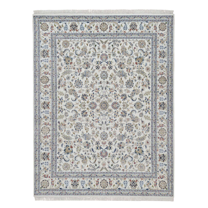 7'10" x 10'3" New Hand Knotted Ivory Wool & Silk Rectangle Oriental Rug - MOA10291601