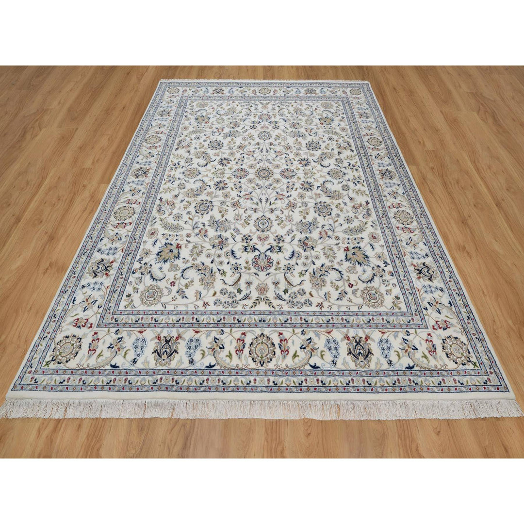 7'10" x 10'3" New Hand Knotted Ivory Wool & Silk Rectangle Oriental Rug - MOA10291601