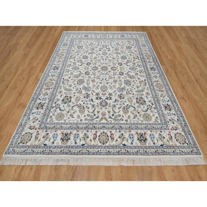 7'10" x 10'3" New Hand Knotted Ivory Wool & Silk Rectangle Oriental Rug - MOA10291601