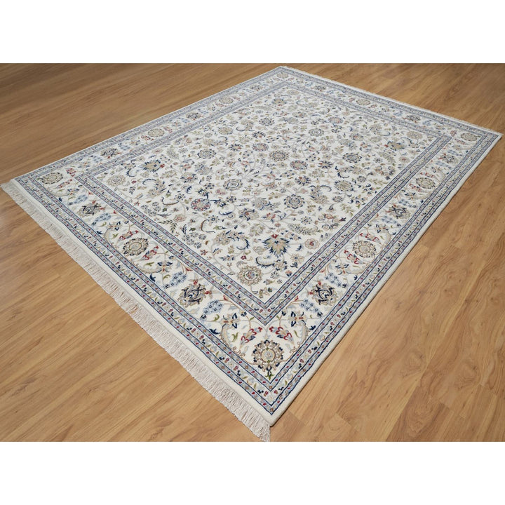 7'10" x 10'3" New Hand Knotted Ivory Wool & Silk Rectangle Oriental Rug - MOA10291601