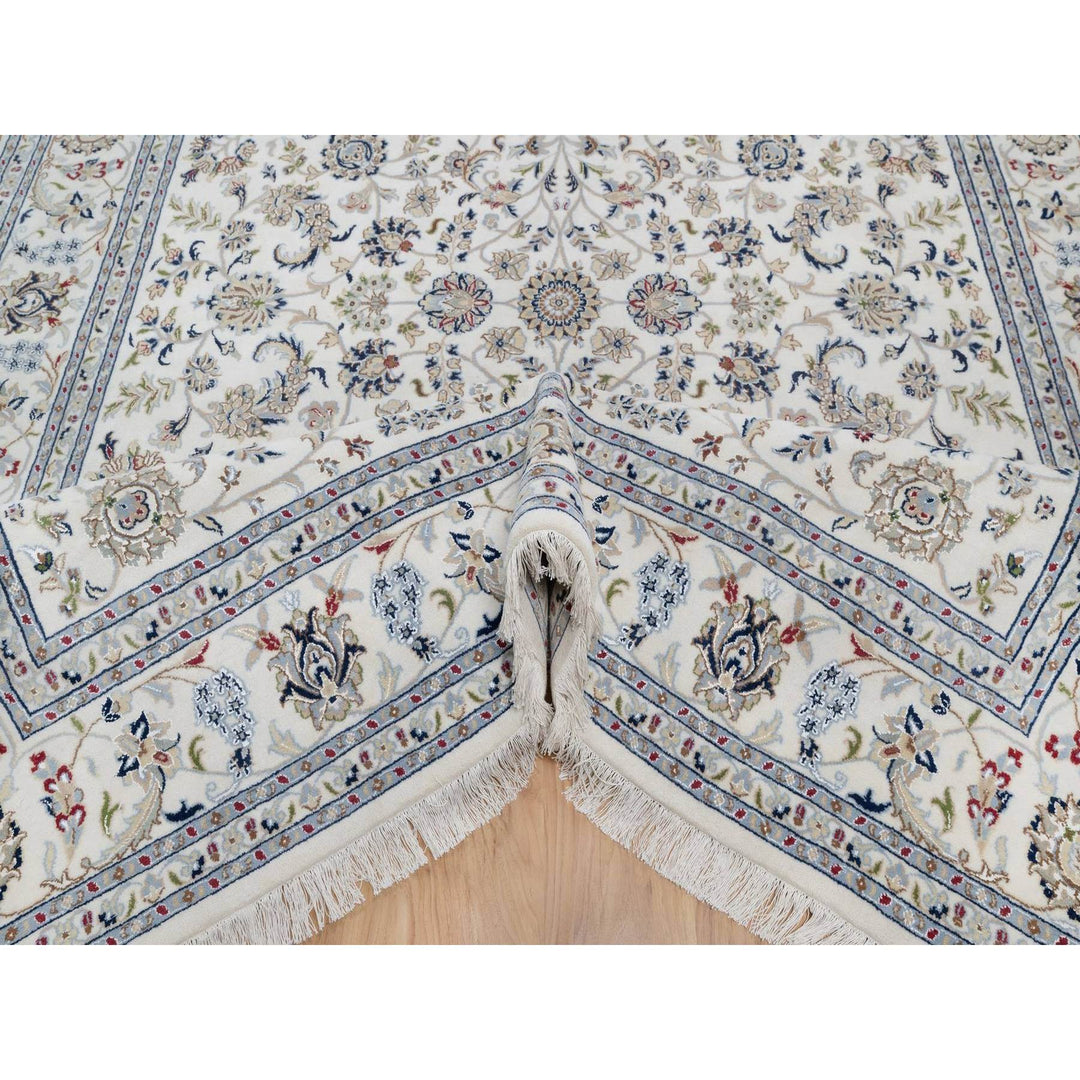 7'10" x 10'3" New Hand Knotted Ivory Wool & Silk Rectangle Oriental Rug - MOA10291601