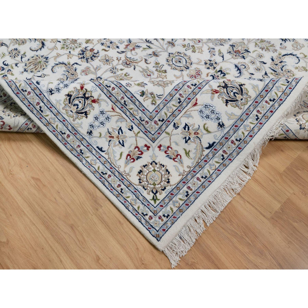 7'10" x 10'3" New Hand Knotted Ivory Wool & Silk Rectangle Oriental Rug - MOA10291601