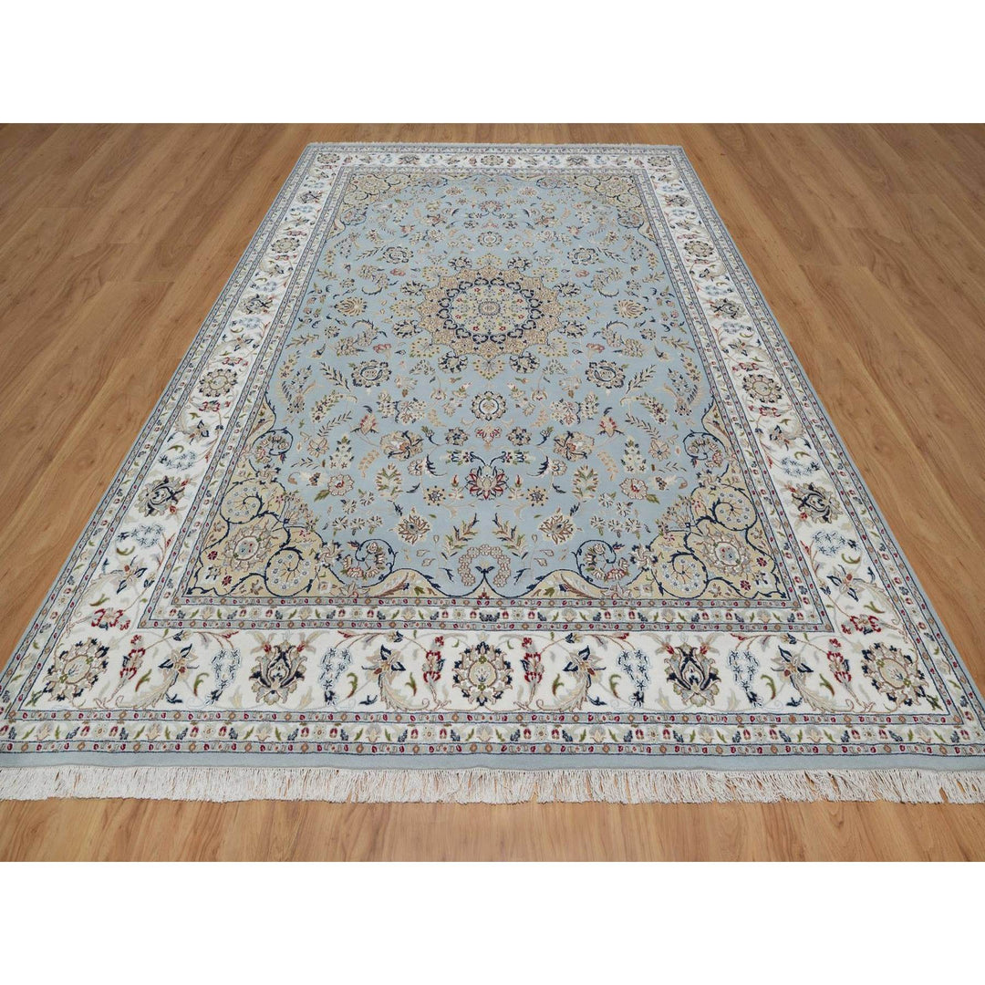 8'11" x 12'4" New Hand Knotted Blue Wool & Silk Rectangle Oriental Rug - MOA10291602