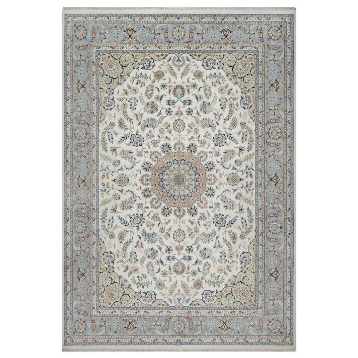 9'9" x 14'1" New Hand Knotted Ivory Wool & Silk Rectangle Oriental Rug - MOA10291603