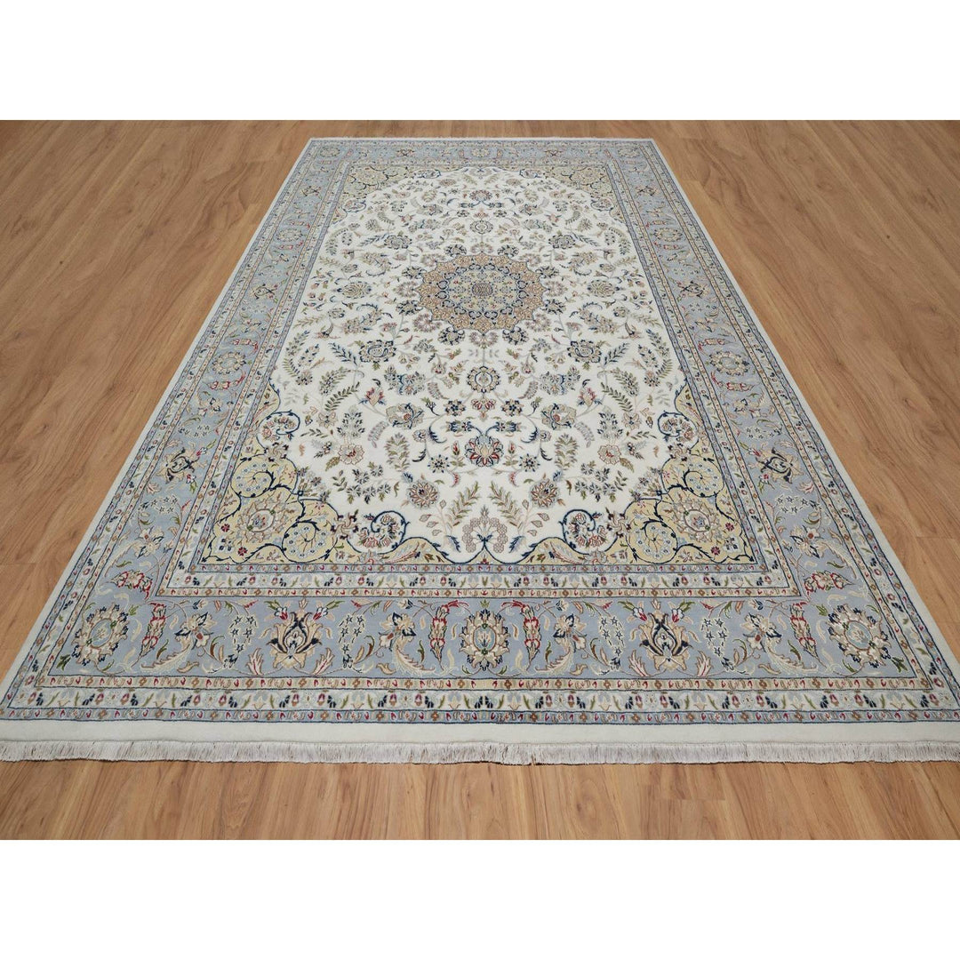 9'9" x 14'1" New Hand Knotted Ivory Wool & Silk Rectangle Oriental Rug - MOA10291603