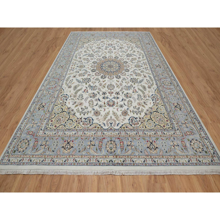 9'9" x 14'1" New Hand Knotted Ivory Wool & Silk Rectangle Oriental Rug - MOA10291603