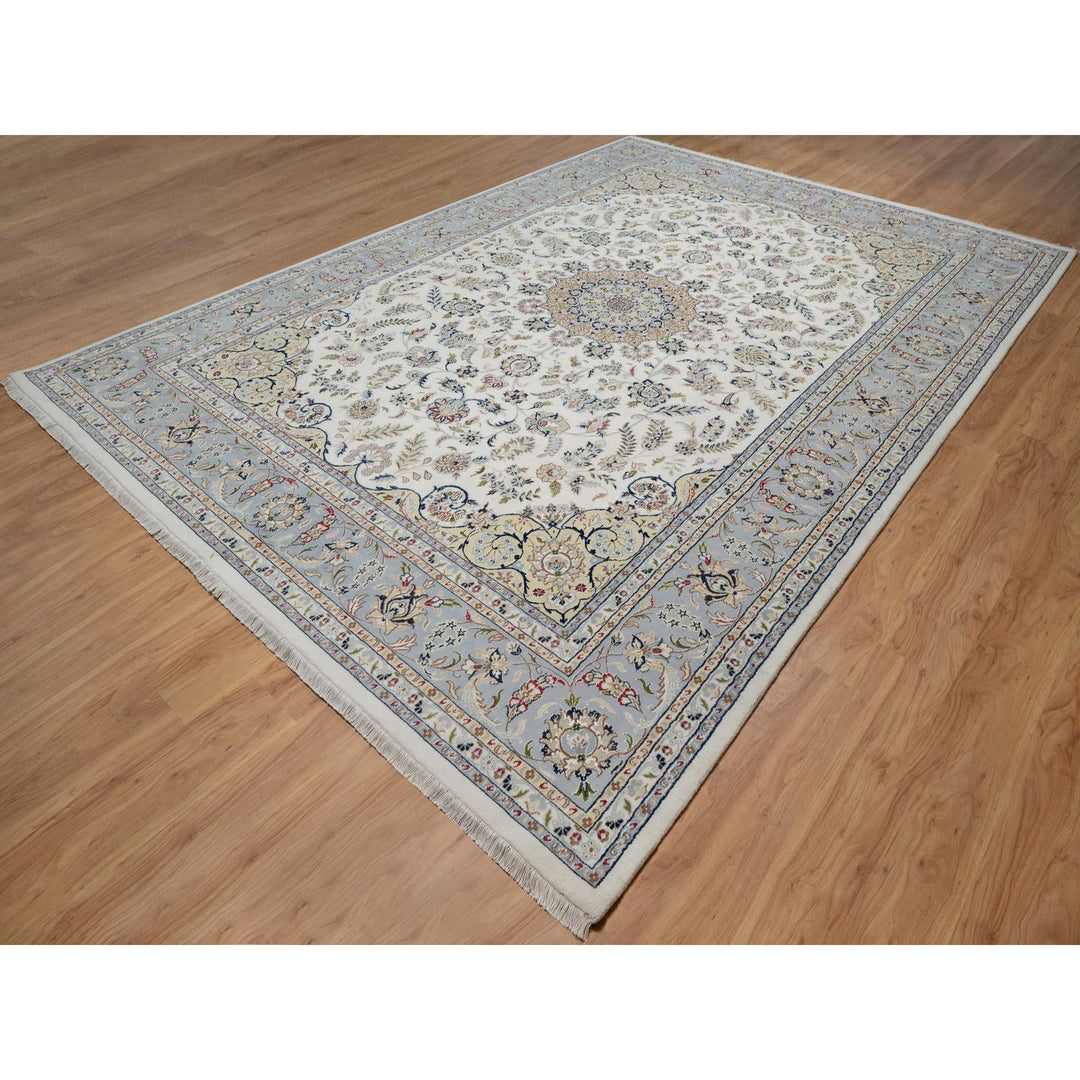 9'9" x 14'1" New Hand Knotted Ivory Wool & Silk Rectangle Oriental Rug - MOA10291603