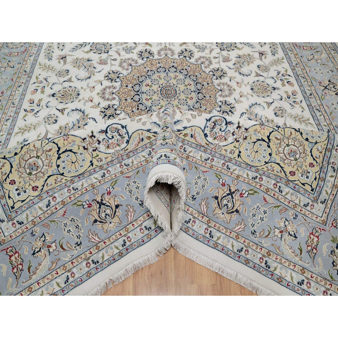 9'9" x 14'1" New Hand Knotted Ivory Wool & Silk Rectangle Oriental Rug - MOA10291603