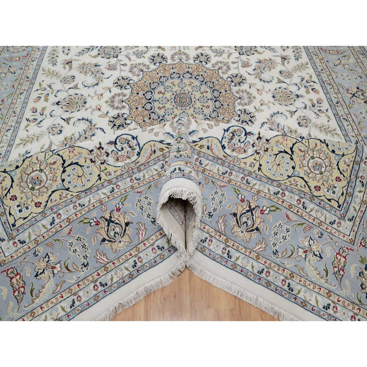 9'9" x 14'1" New Hand Knotted Ivory Wool & Silk Rectangle Oriental Rug - MOA10291603