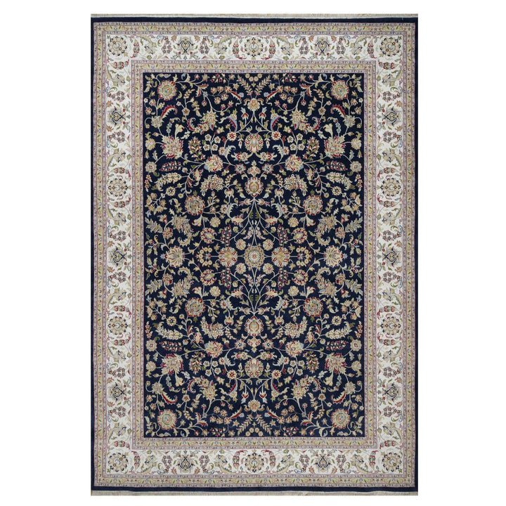 9'10" x 14'2" New Hand Knotted Blue Wool & Silk Rectangle Oriental Rug - MOA10291604