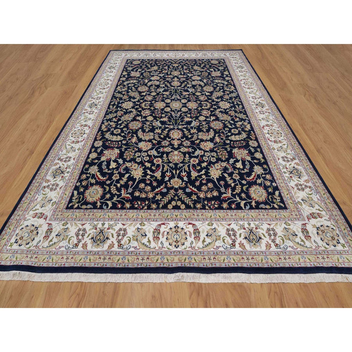 9'10" x 14'2" New Hand Knotted Blue Wool & Silk Rectangle Oriental Rug - MOA10291604