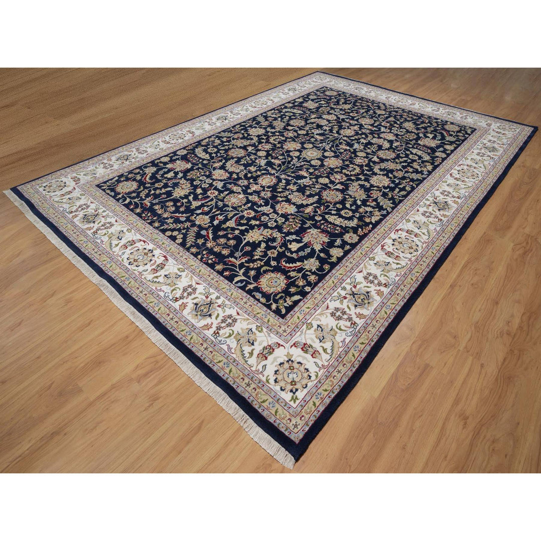 9'10" x 14'2" New Hand Knotted Blue Wool & Silk Rectangle Oriental Rug - MOA10291604