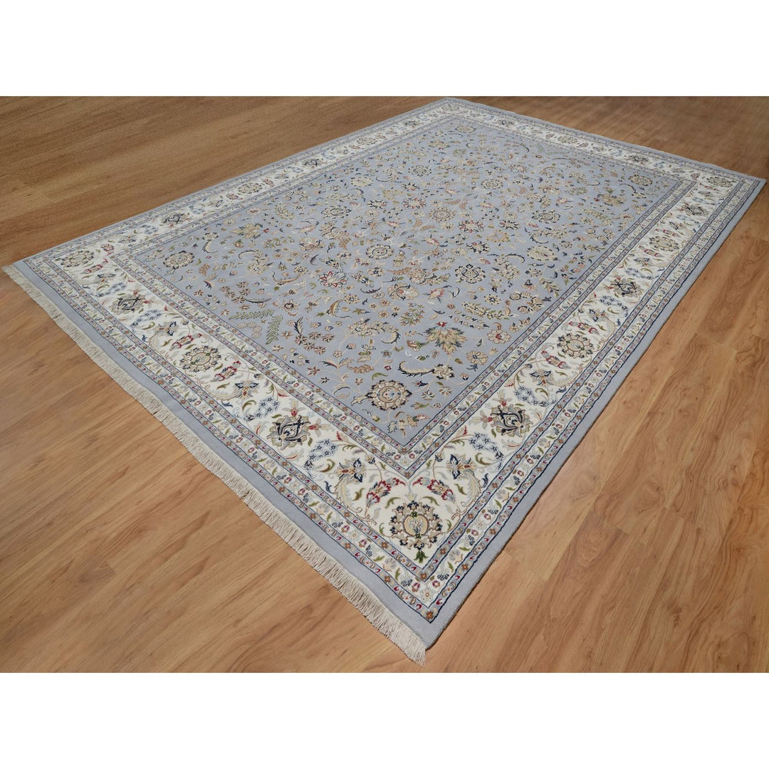 9'11" x 14'2" New Hand Knotted Blue Wool & Silk Rectangle Oriental Rug - MOA10291605
