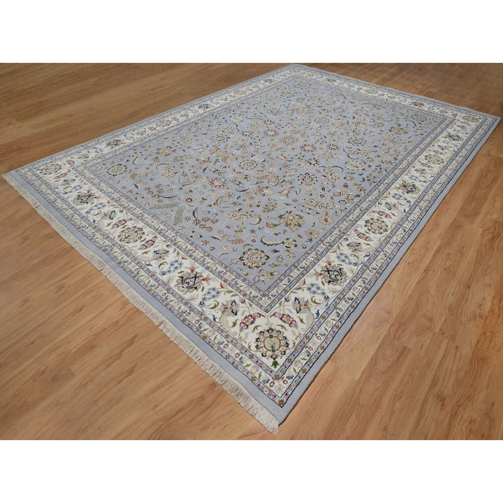 9'11" x 14'2" New Hand Knotted Blue Wool & Silk Rectangle Oriental Rug - MOA10291605