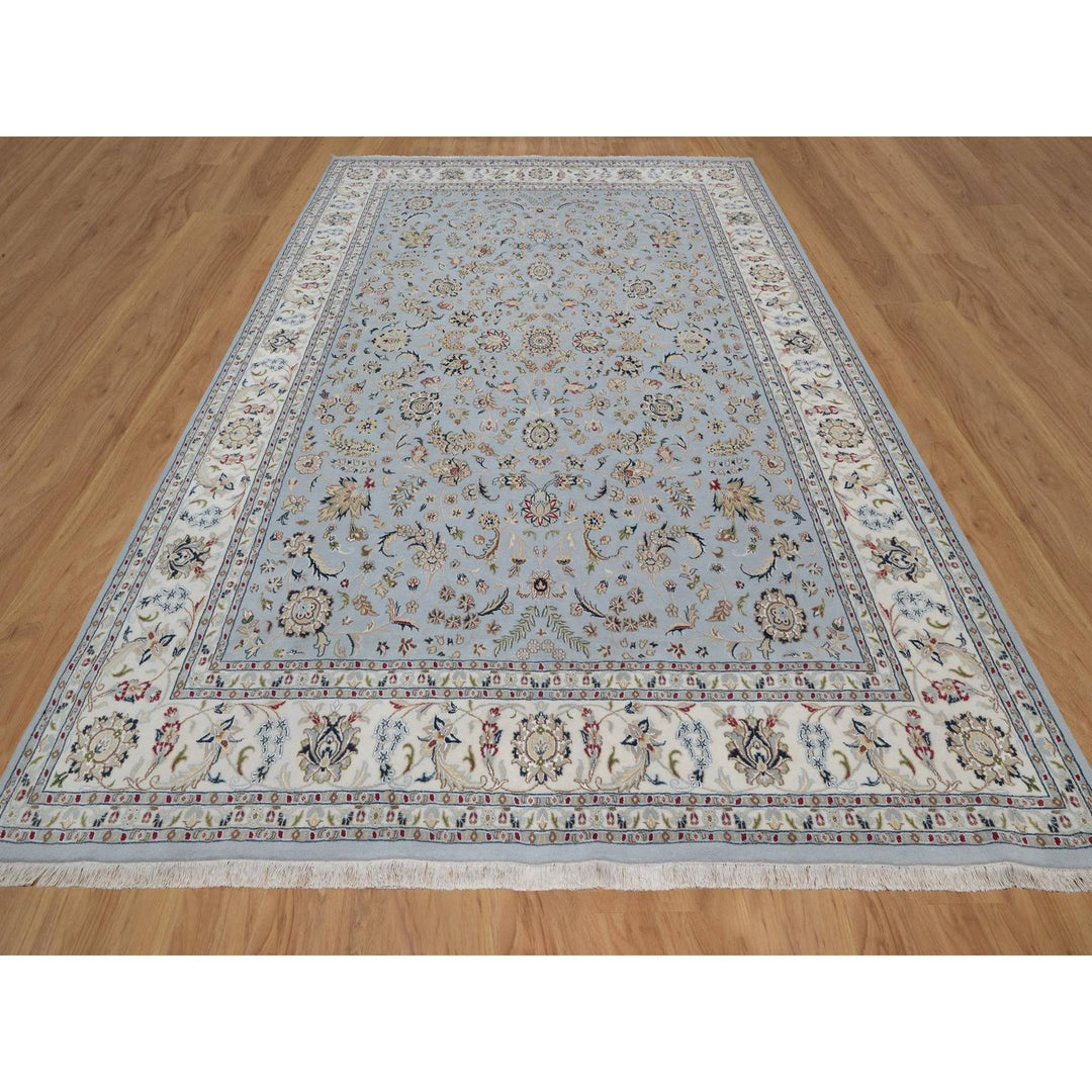 8'10" x 12'1" New Hand Knotted Blue Wool & Silk Rectangle Oriental Rug - MOA10291607