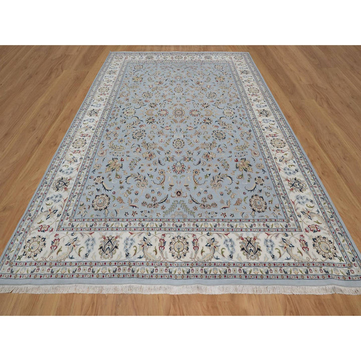 8'10" x 12'1" New Hand Knotted Blue Wool & Silk Rectangle Oriental Rug - MOA10291607