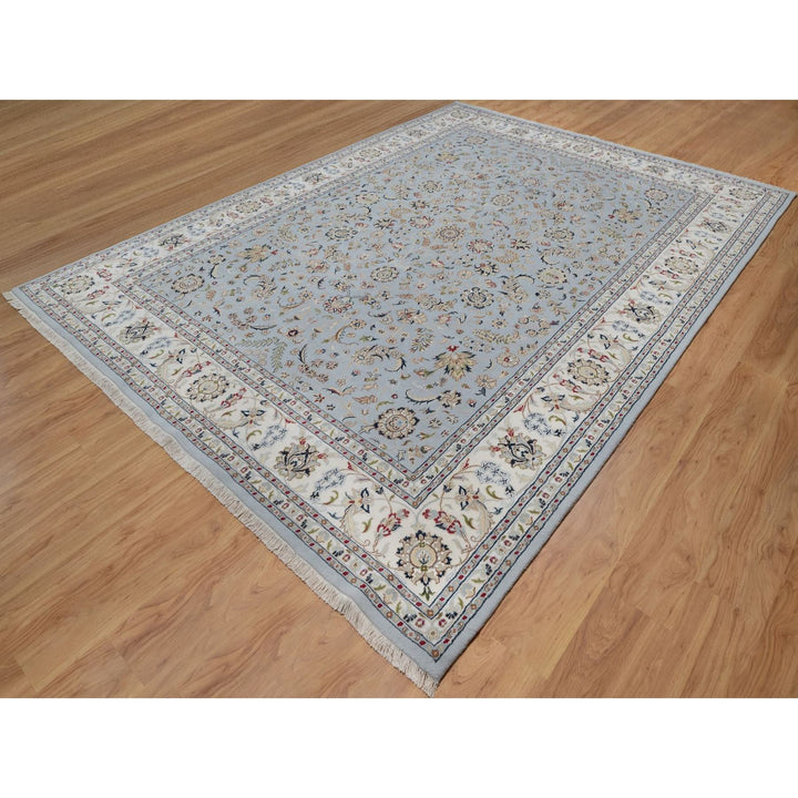 8'10" x 12'1" New Hand Knotted Blue Wool & Silk Rectangle Oriental Rug - MOA10291607