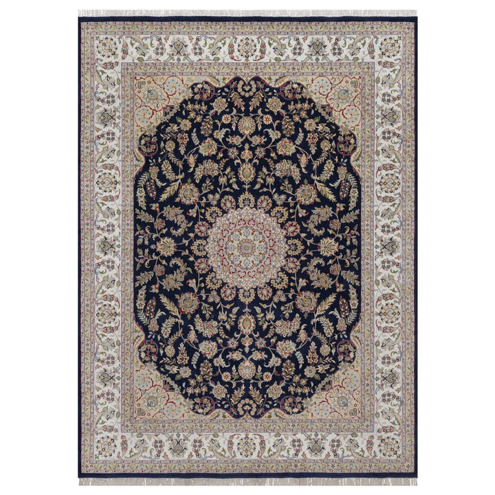 9'0" x 12'2" New Hand Knotted Blue Wool & Silk Rectangle Oriental Rug - MOA10291608