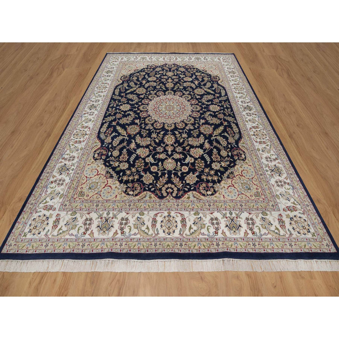 9'0" x 12'2" New Hand Knotted Blue Wool & Silk Rectangle Oriental Rug - MOA10291608