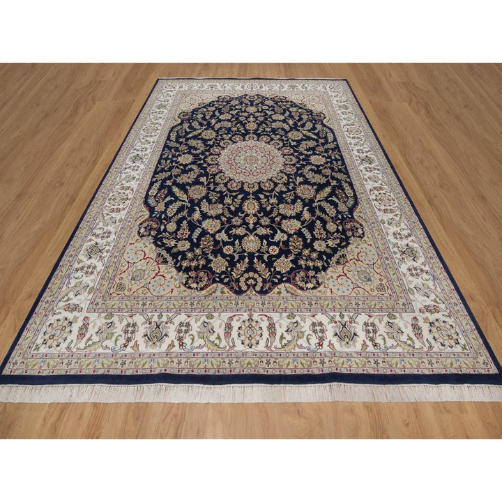 9'0" x 12'2" New Hand Knotted Blue Wool & Silk Rectangle Oriental Rug - MOA10291608
